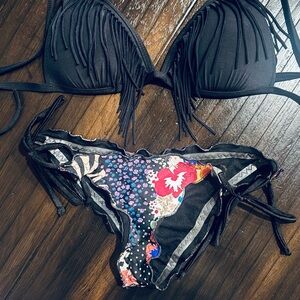 VODA Black Fringe Bikini top